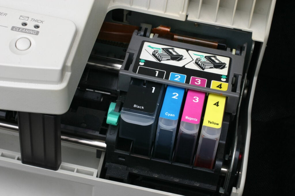 Closeup of printer ink cartridges