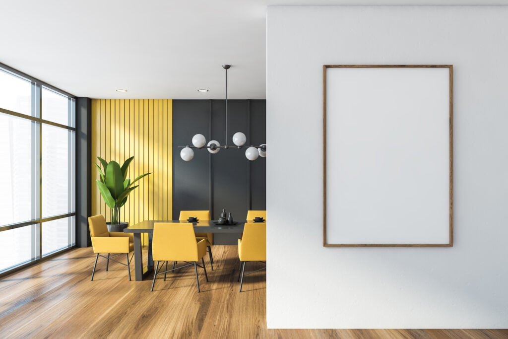Yellow and gray dining room