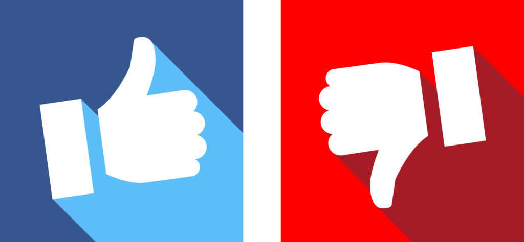Thumbs up and thumbs down icons in blue and red colors