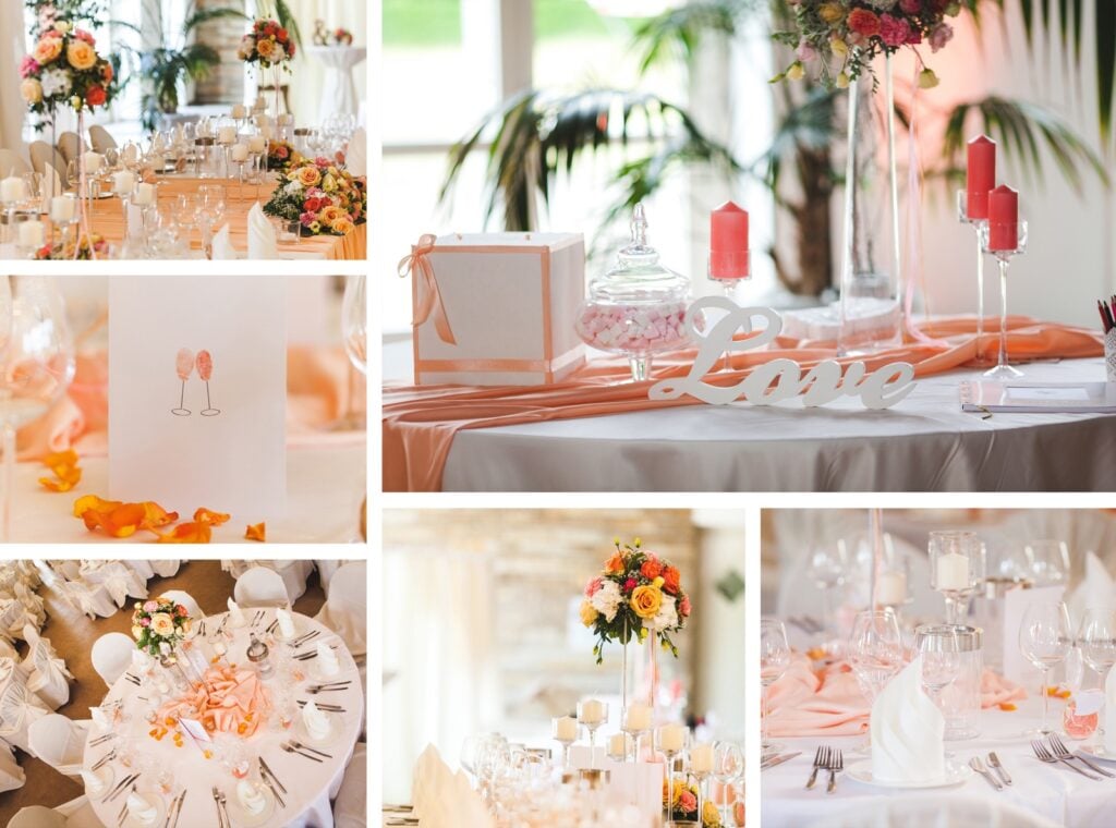 Seasonal collage with collection of pink wedding details