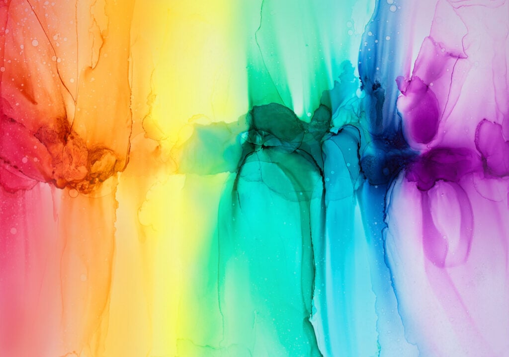 Watercolor abstract with rainbow colors.