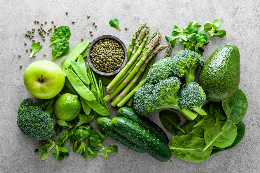 Healthy green foods on a table