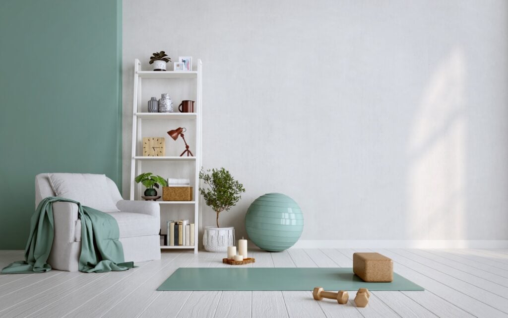 Green and white meditation room