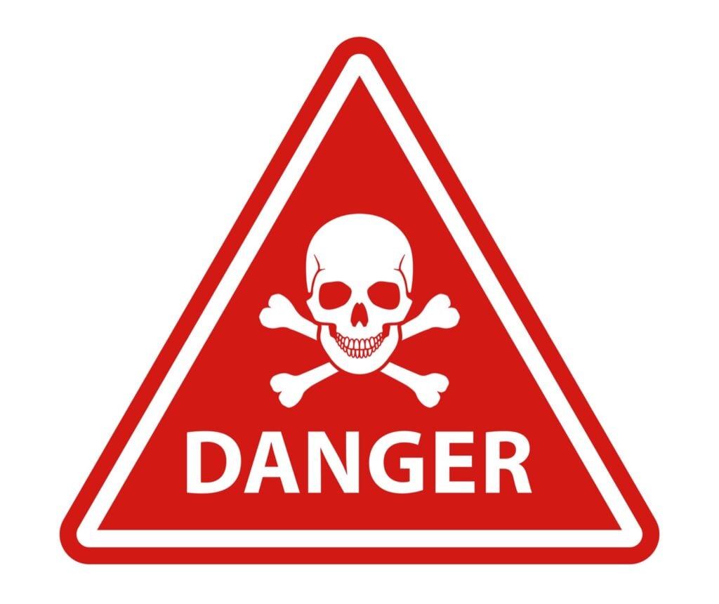 Red danger skull warning sign