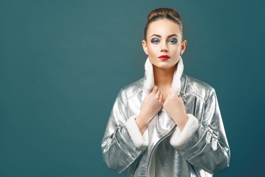 Woman with silver and white outfit