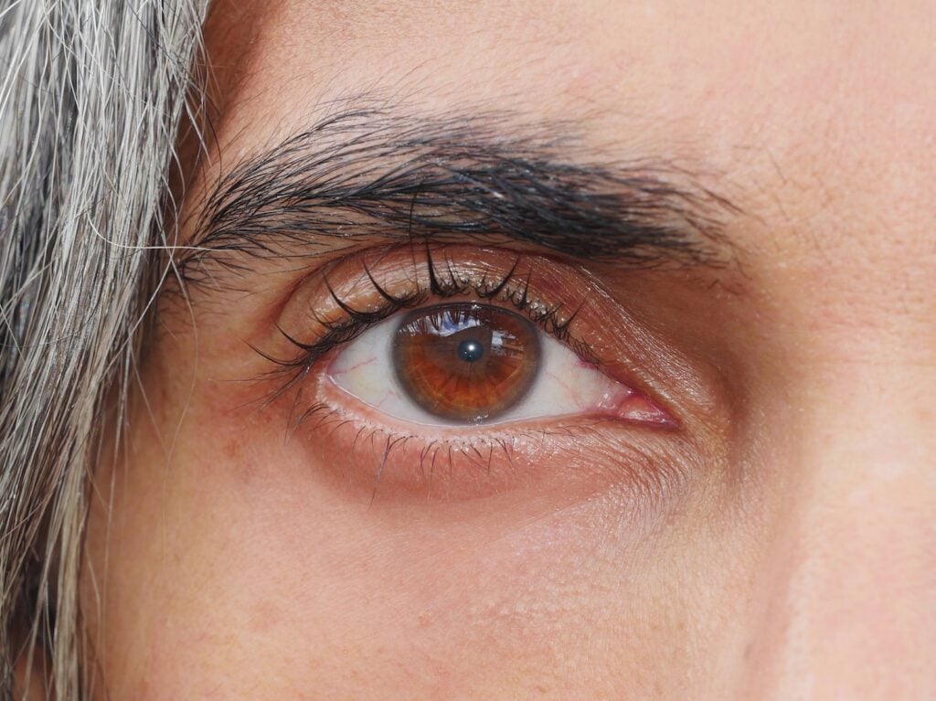 Amber eye and gray hair