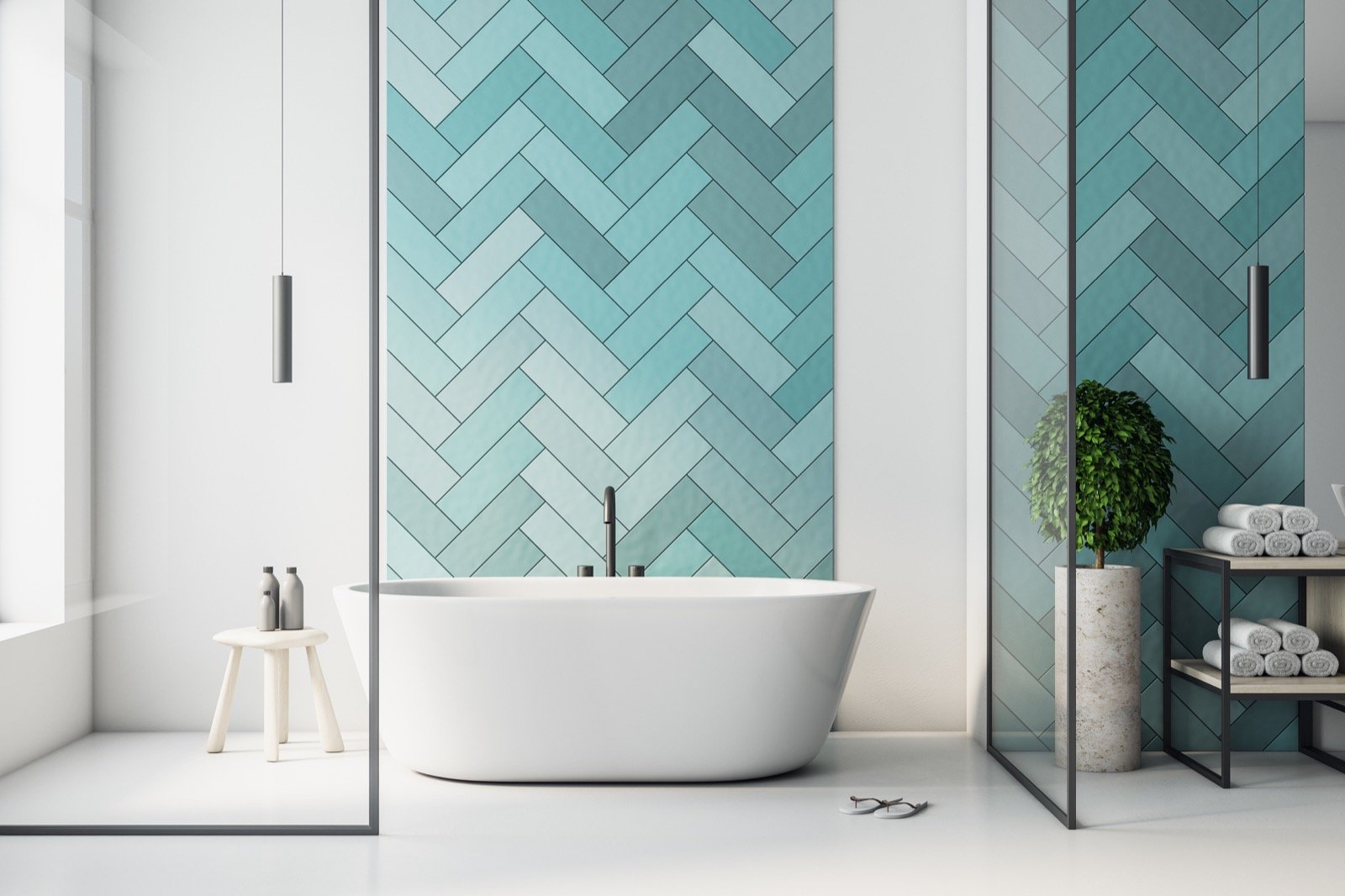 turquoise and beige bathroom
