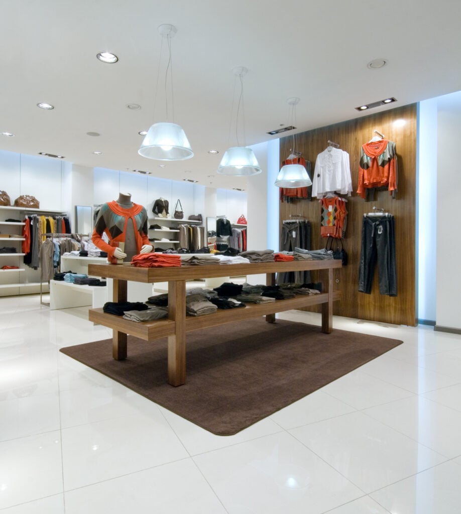 Store in shopping mall with rustic brown and orange display