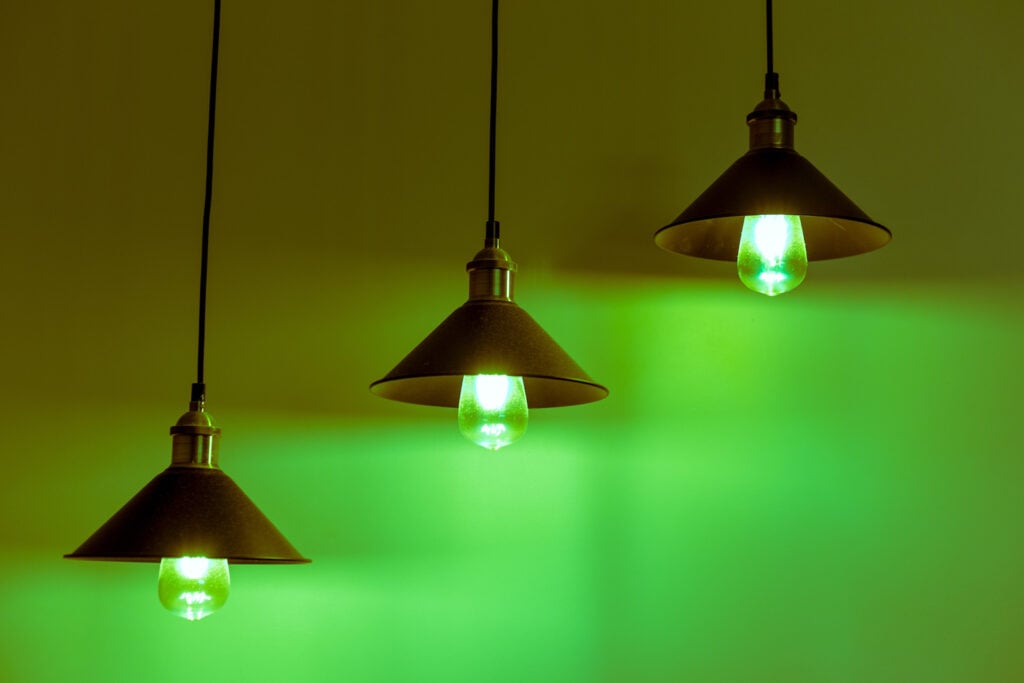 Green lighting from three lamps