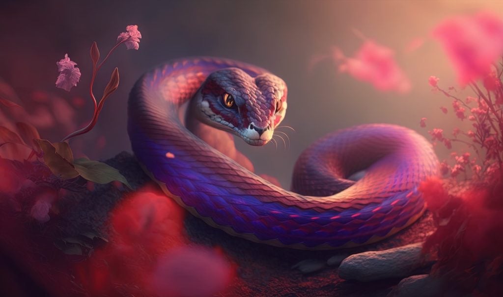 Purple snake curled up on a branch