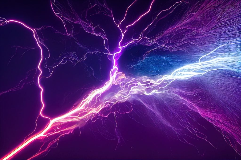 A vibrant image of a purple electrical storm