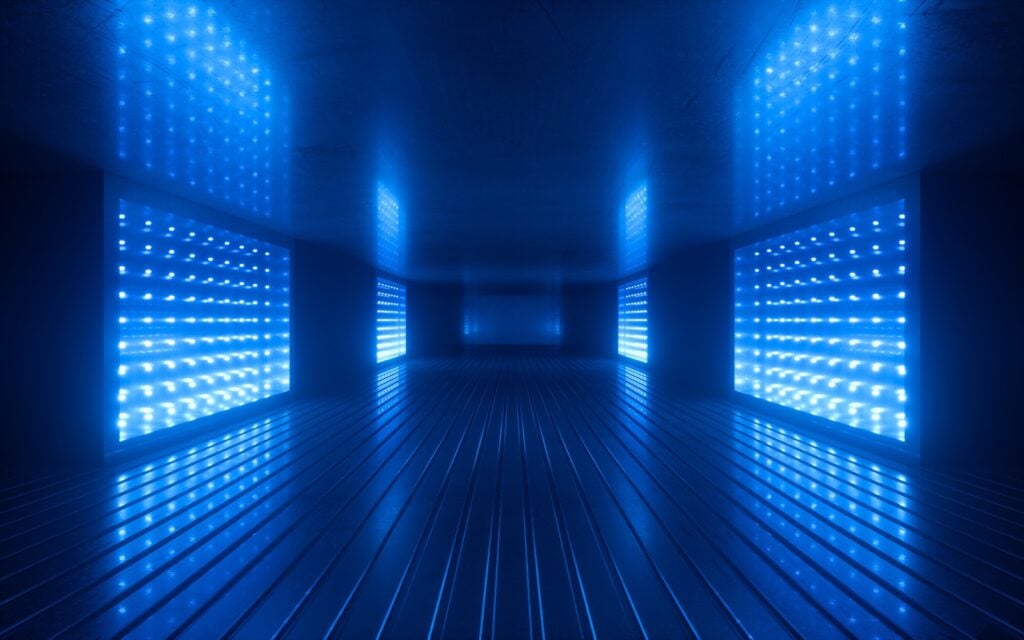 Empty room with blue lights