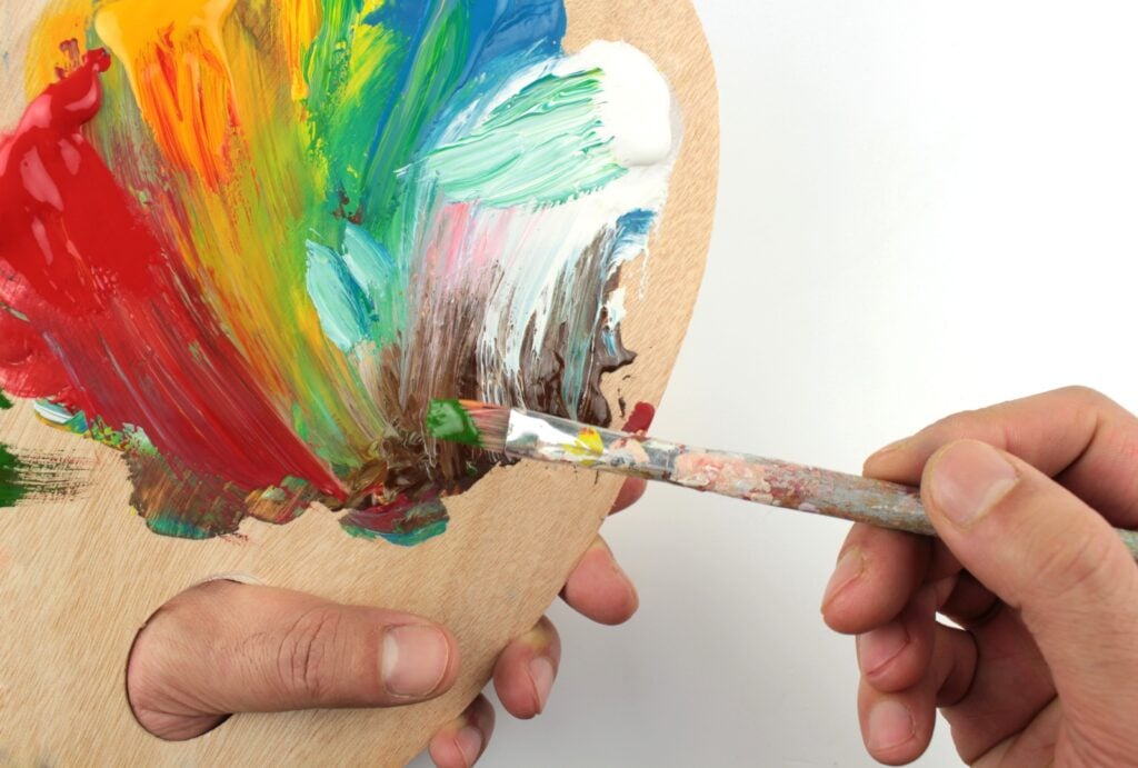 Mixing paint on a palette