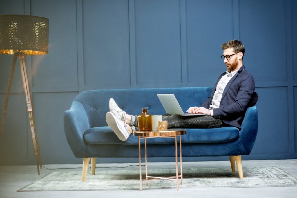 Man in relaxing blue office