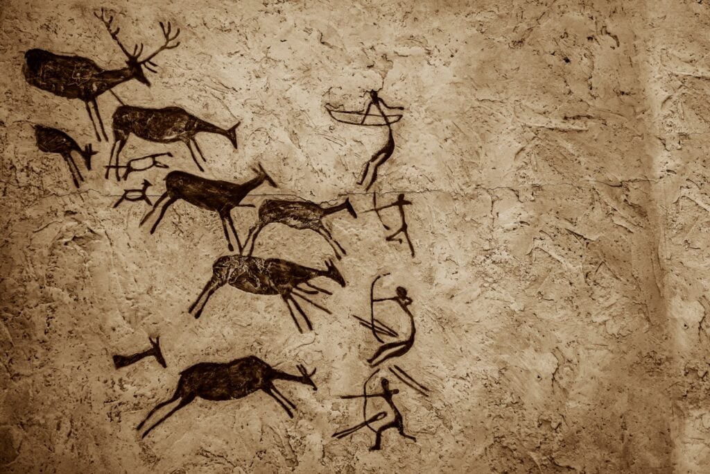 Black cave paintings closeup