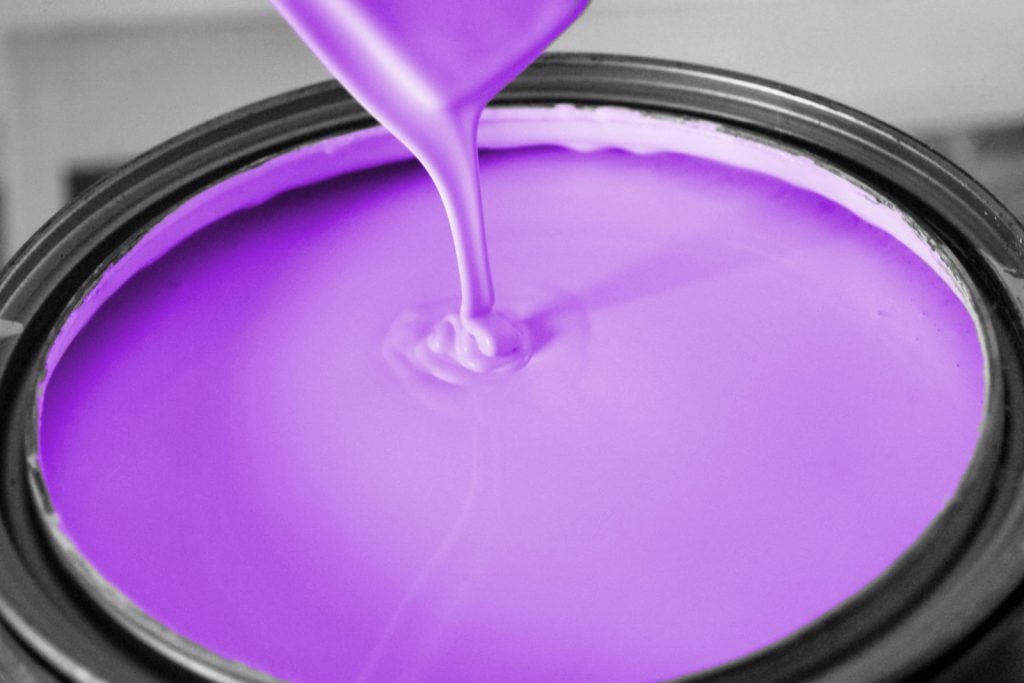 Bucket of purple paint closeup