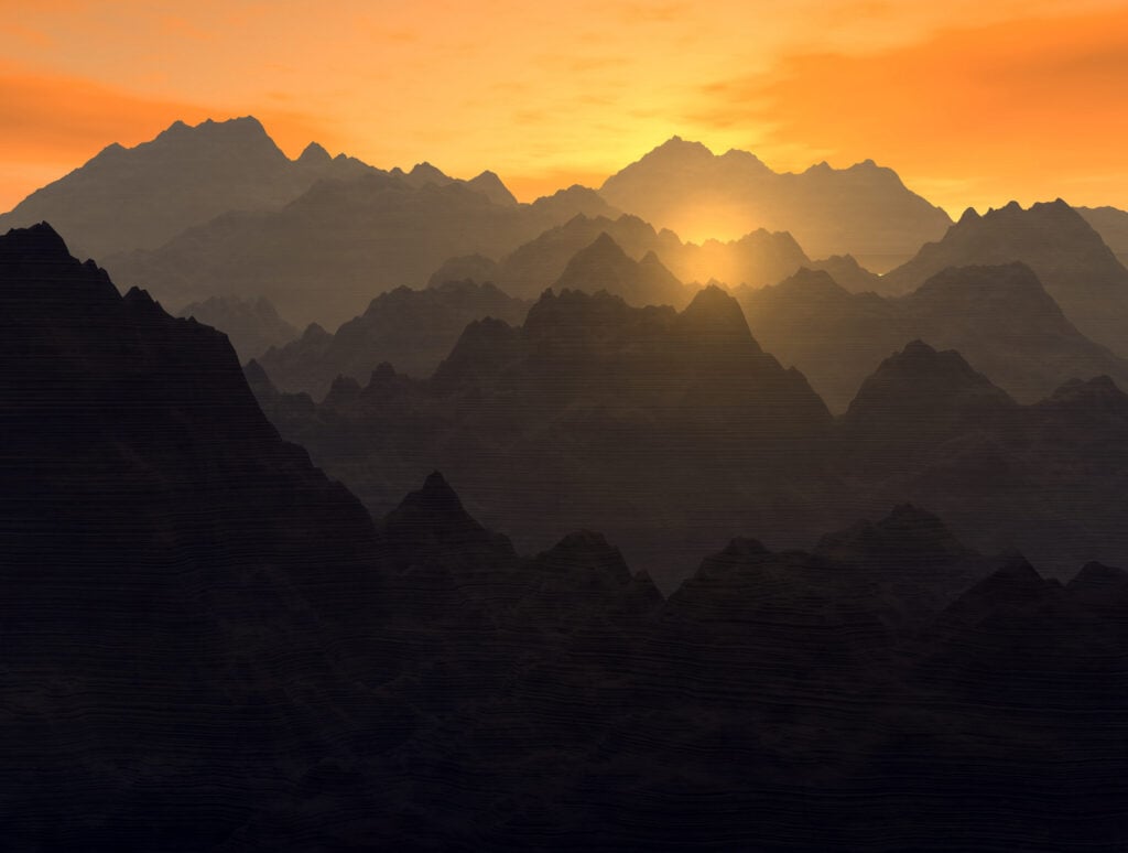 Mountain vista at sunrise.