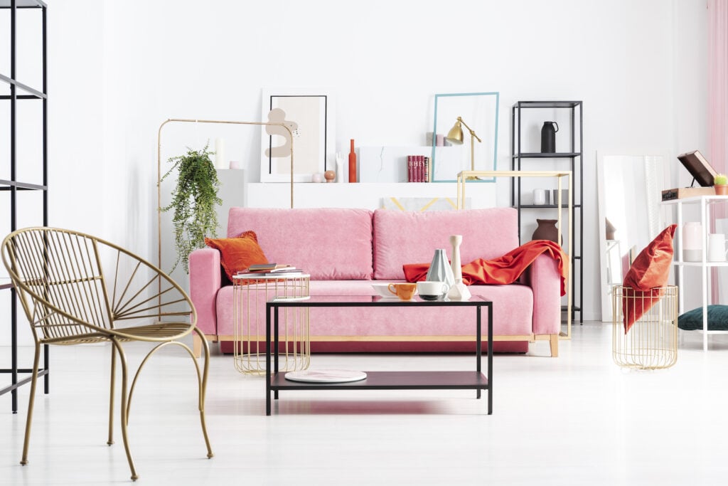 Orange and pink colors used in room decor