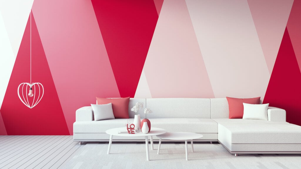 Red and pink colored living room design