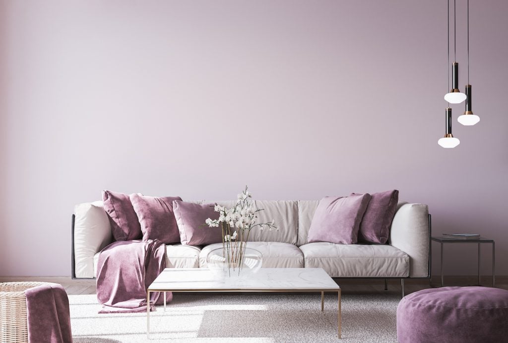 Interior design with violet living room