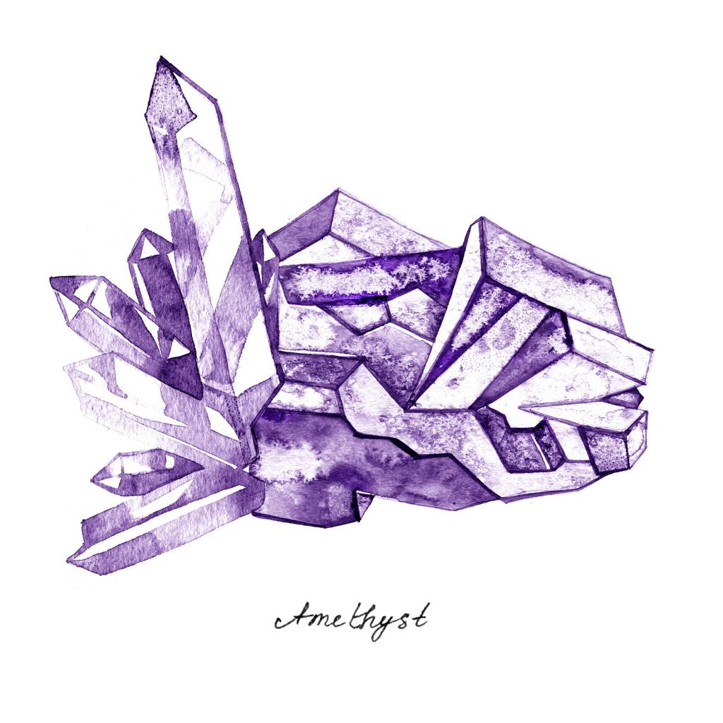 Watercolor purple crystal amethyst cluster illustration