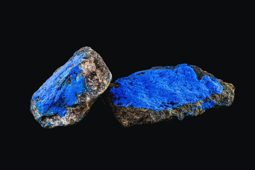 Cobalt element in enameled mineral used to create blue pigment