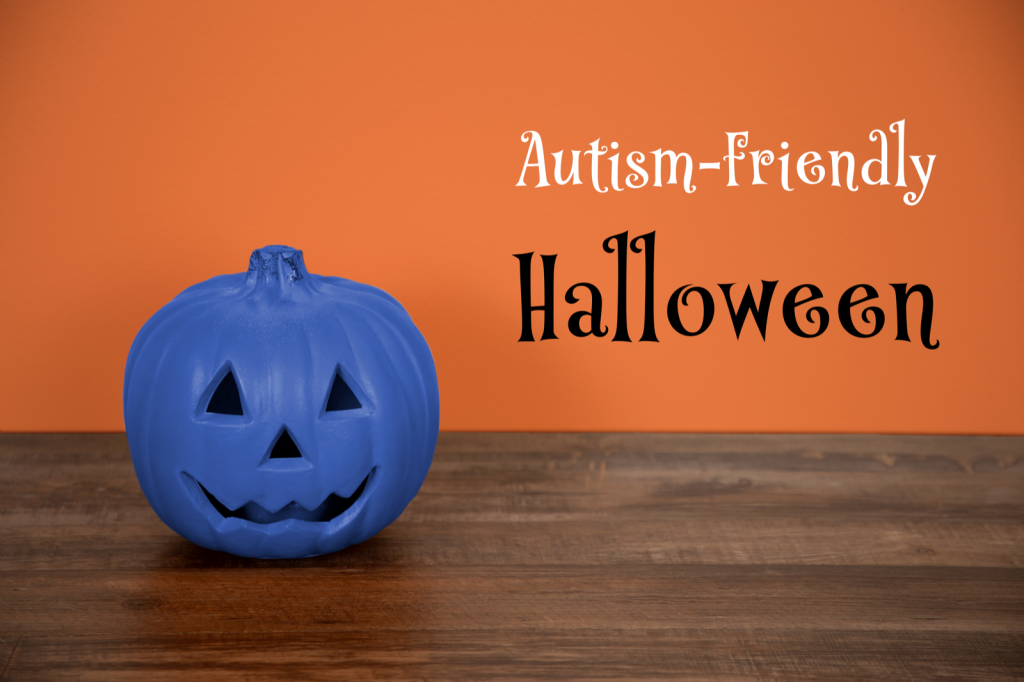 Blue pumpkin symbolizing autism-friendly Halloween