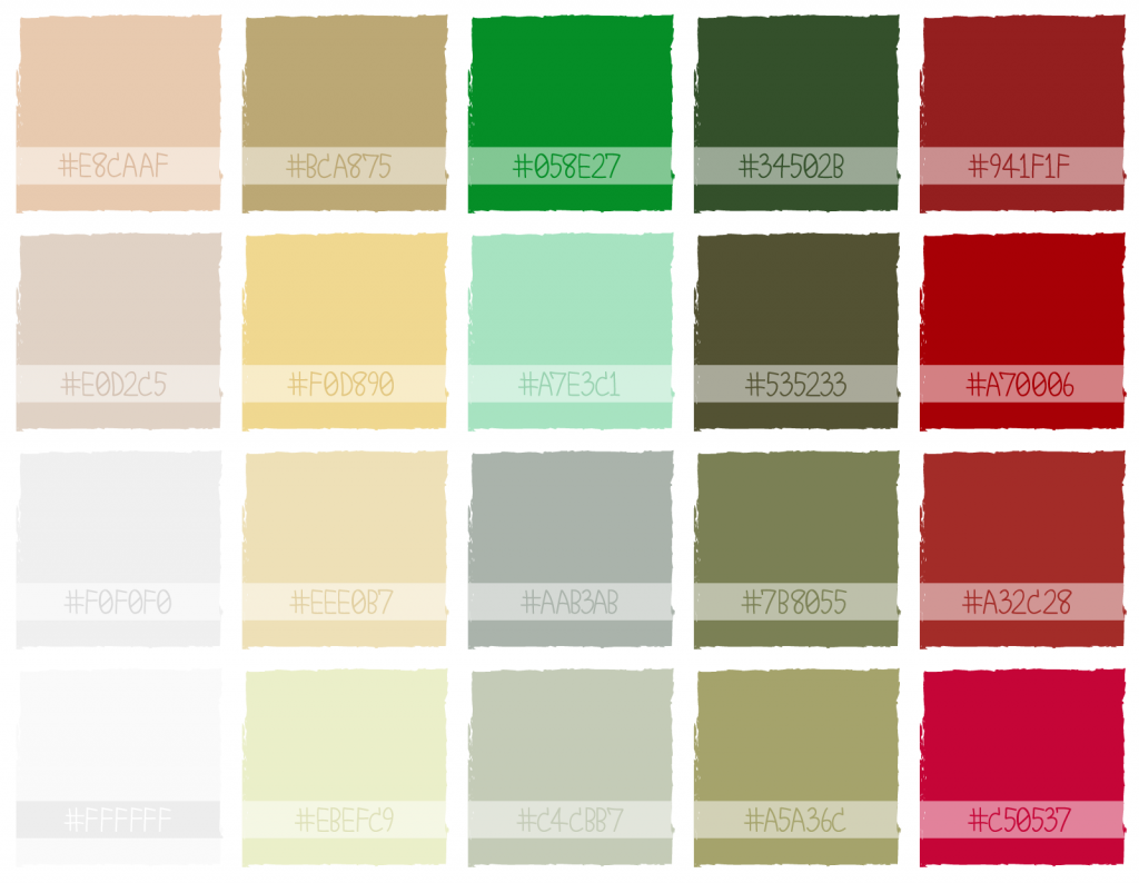 Illustration of classic Christmas color palette with hex codes