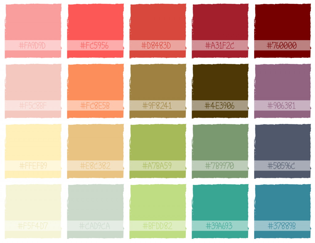 Illustration of colorful Christmas color palette with hex codes