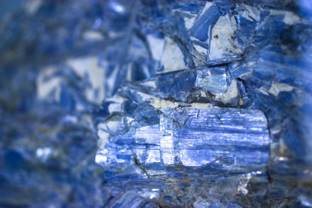 Close-up of blue kyanite minerals