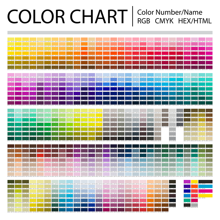 High Resolution Color Chart With Hex/HTML, RGB, and CMYK Color Codes