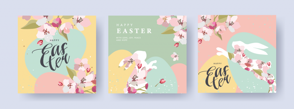 Happy Easter graphic designs created using a pastel color palette