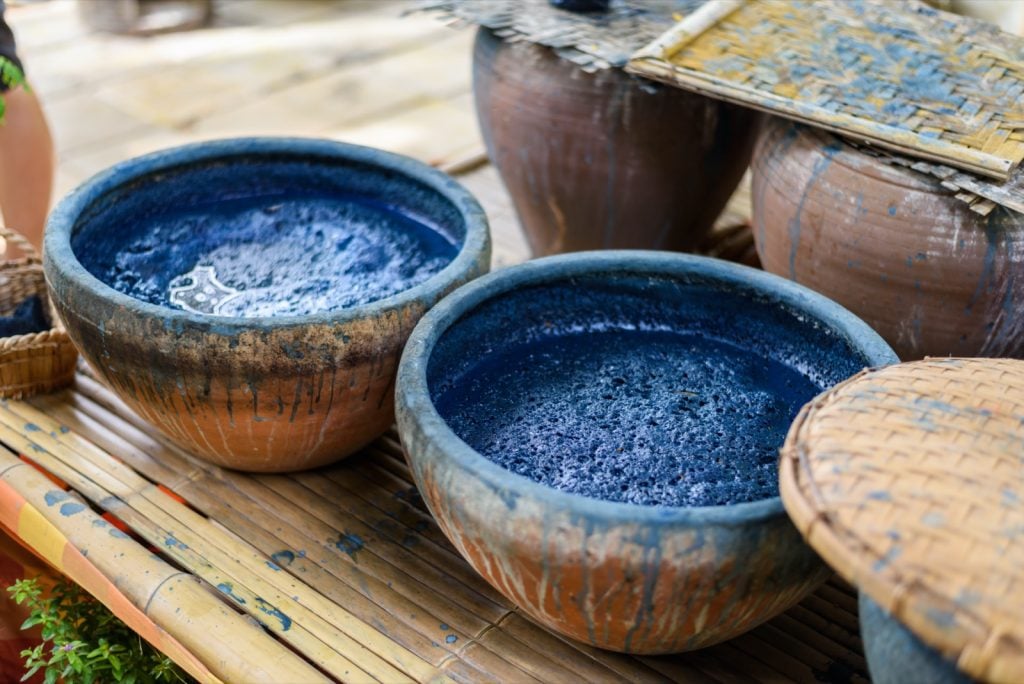 Fabric dyed in indigo color by hand