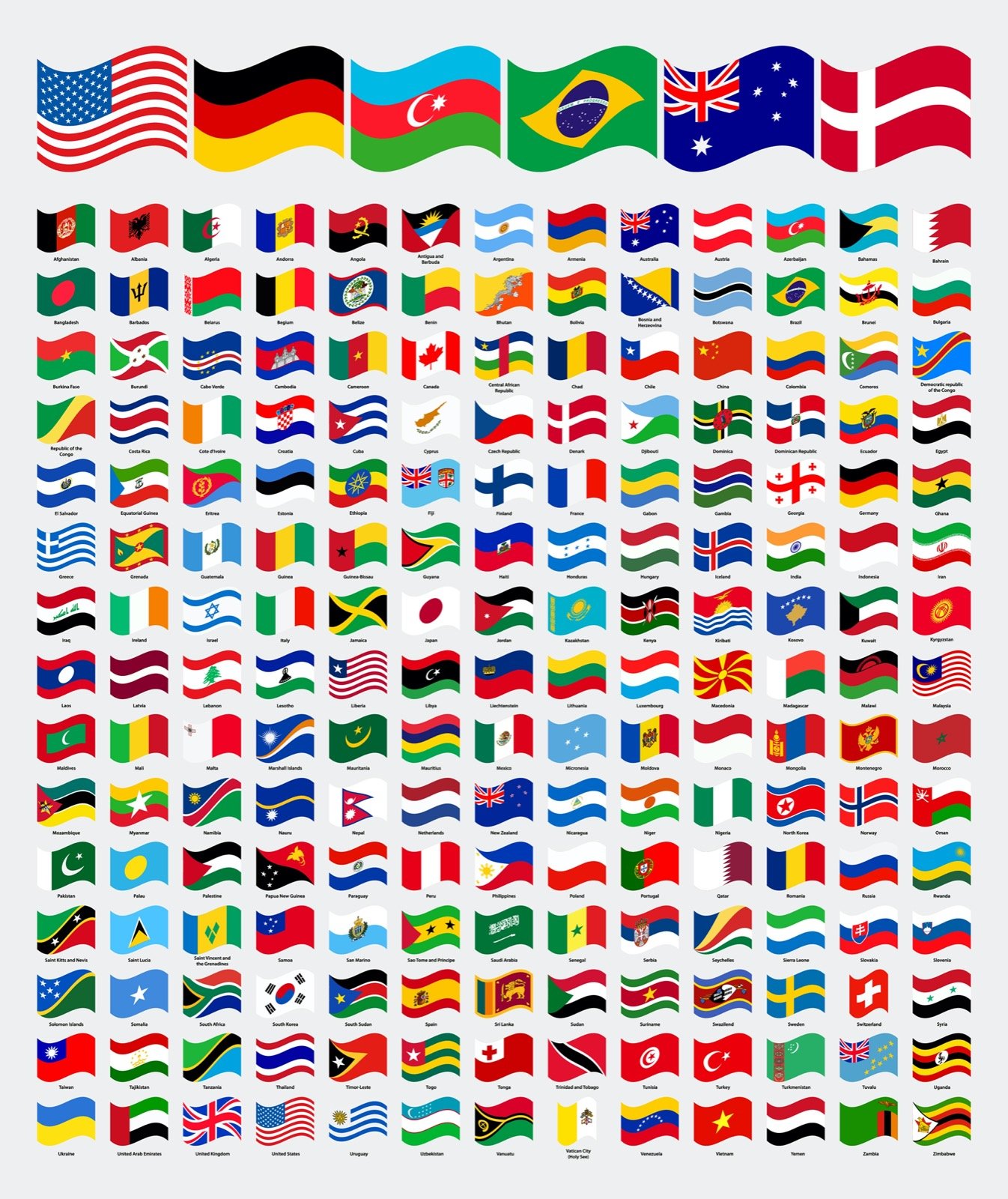 Illustration of different flag designs in the world