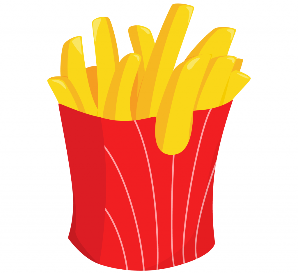 French fries in red colored box
