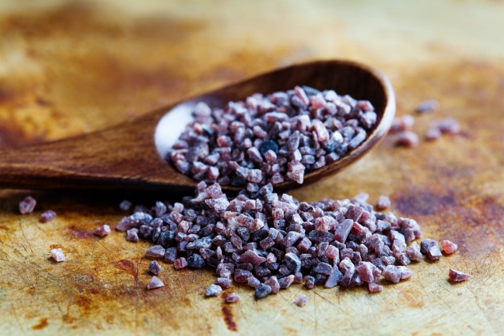 Close-up of Himalayan black rock salt also known as Kala Namak