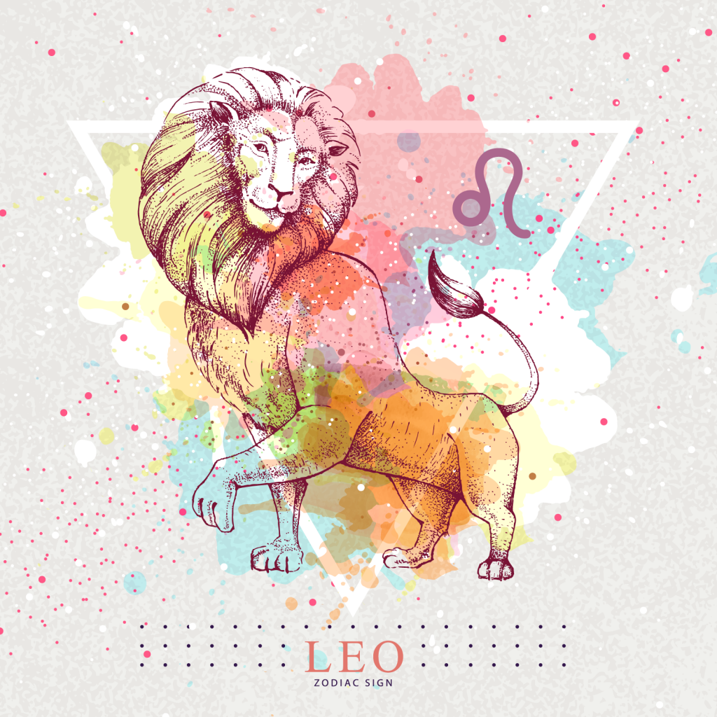 Leo zodiac sign with colorful lion