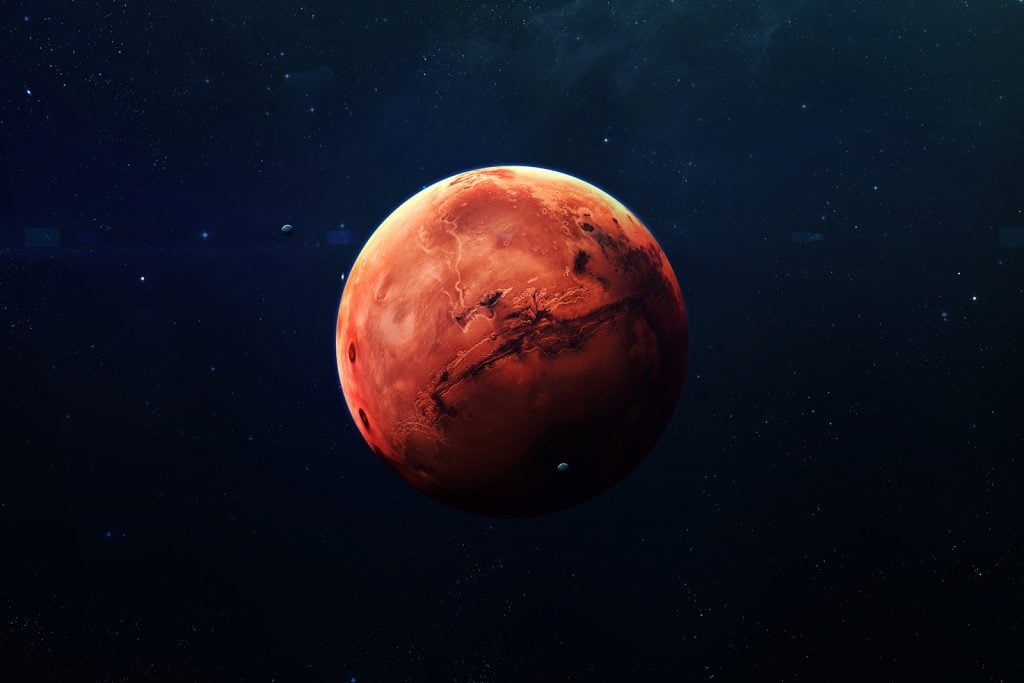 The red planet Mars in the solar system