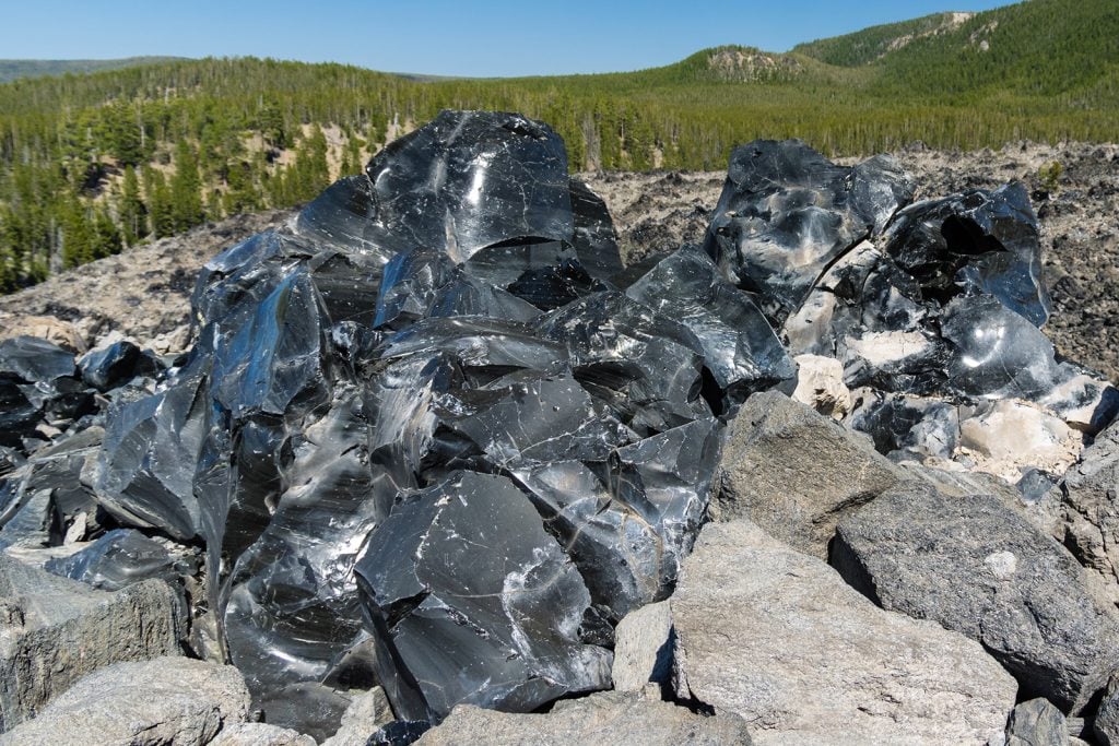 Obsidian black volcanic rock glass