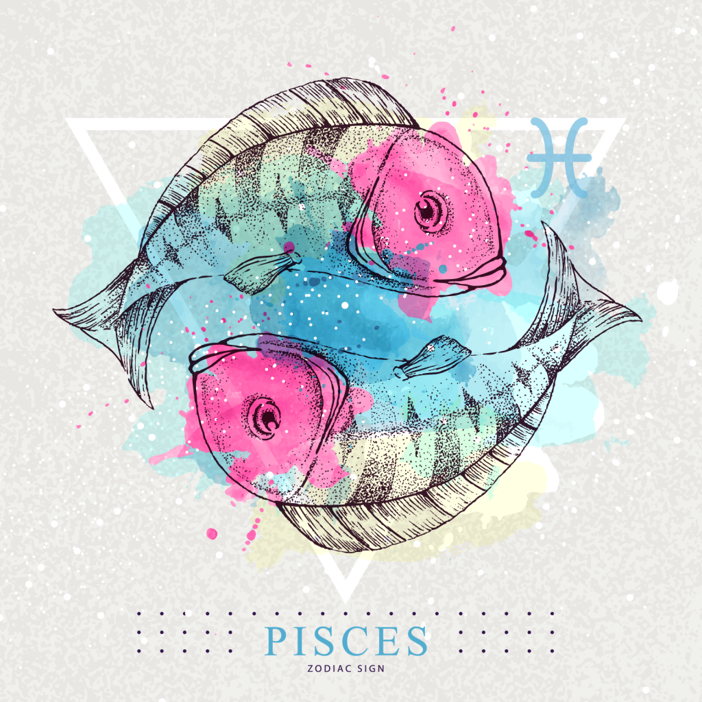 Pisces zodiac sign with colorful koi fish