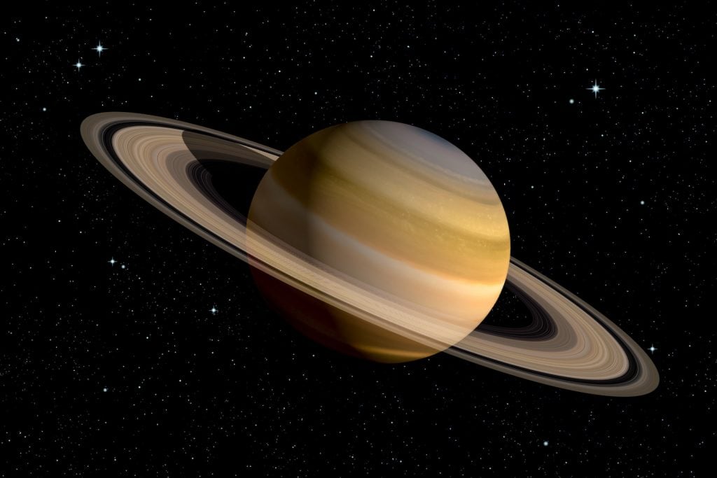 Realistic 3d illustration of planet Saturn with its rings