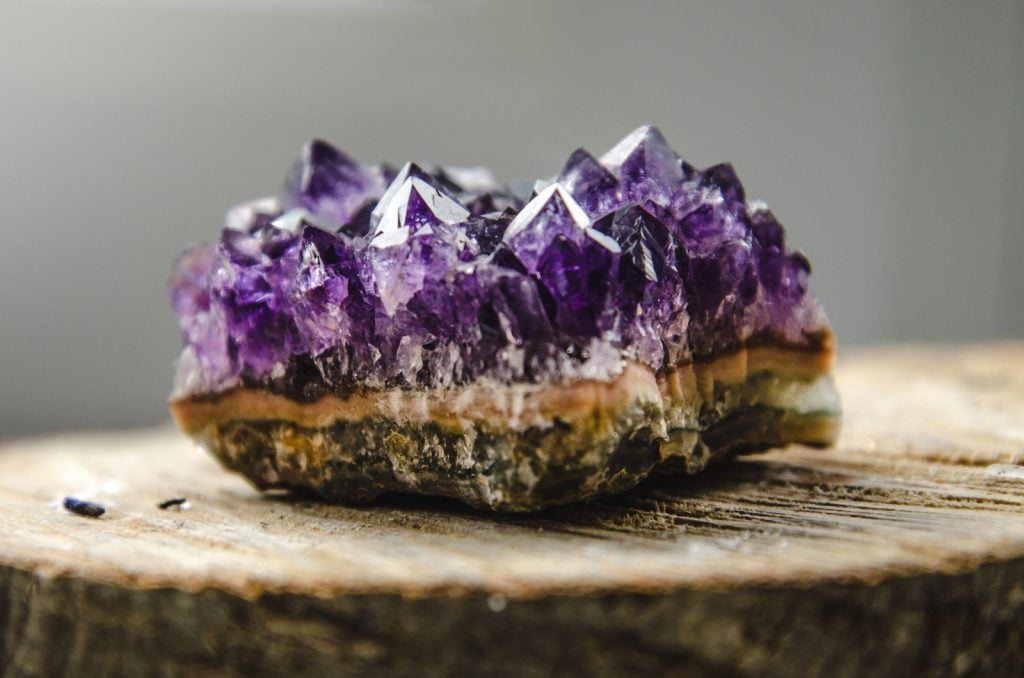 Closeup of a piece of purple quartz amethyst