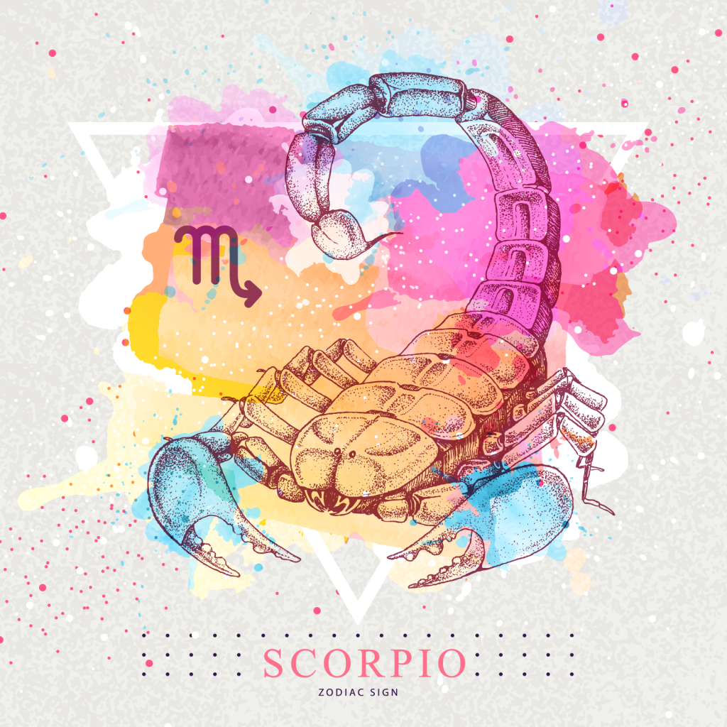 Scorpio zodiac sign with colorful scorpion