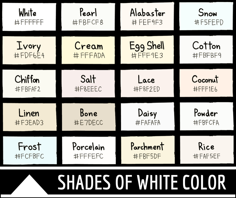 Shades of White Color with Names and HTML, Hex, RGB Codes