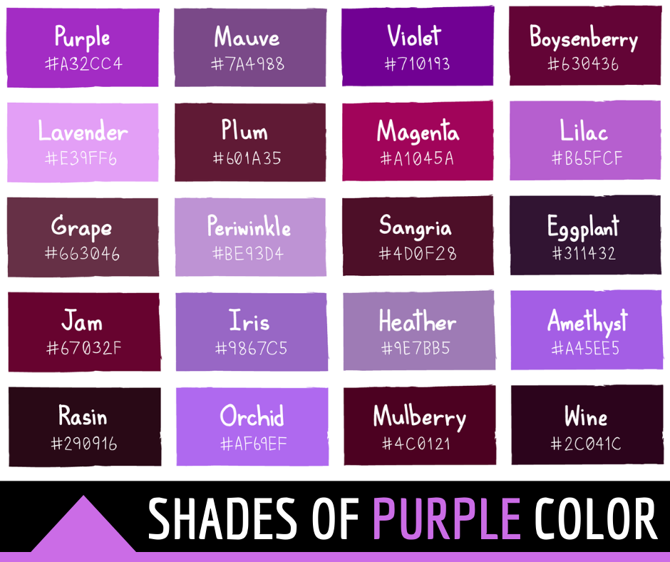 140 Shades of Purple Color With Names, Hex, RGB, CMYK Codes - Color ...