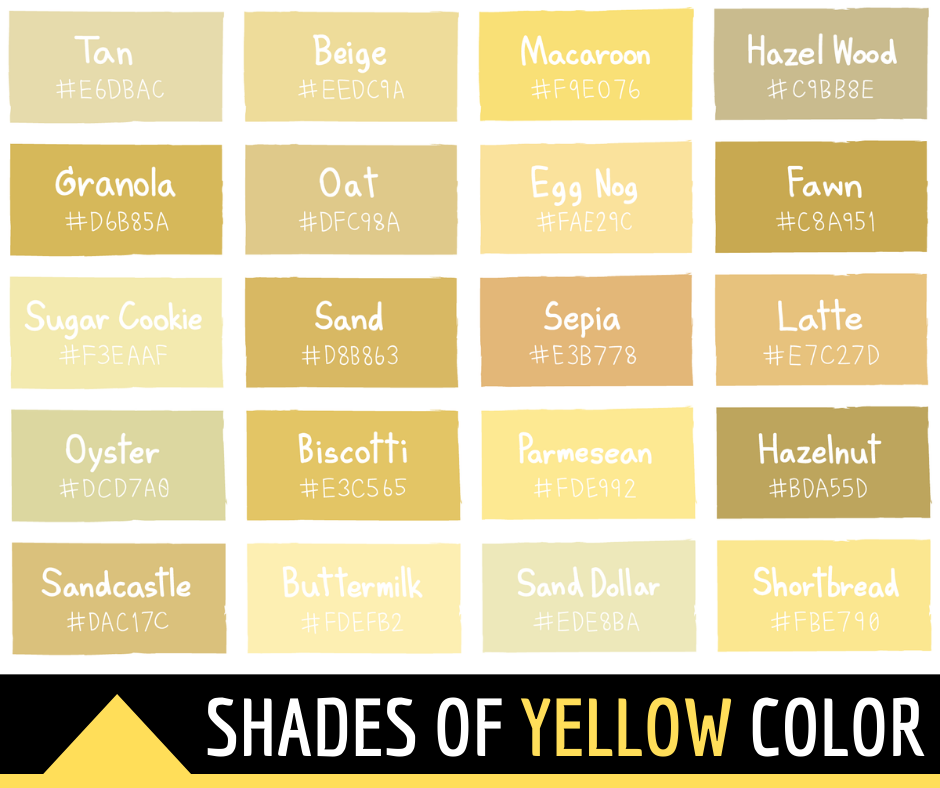 145 Shades of Yellow Color With Names, Hex, RGB, CMYK Codes - Color Meanings