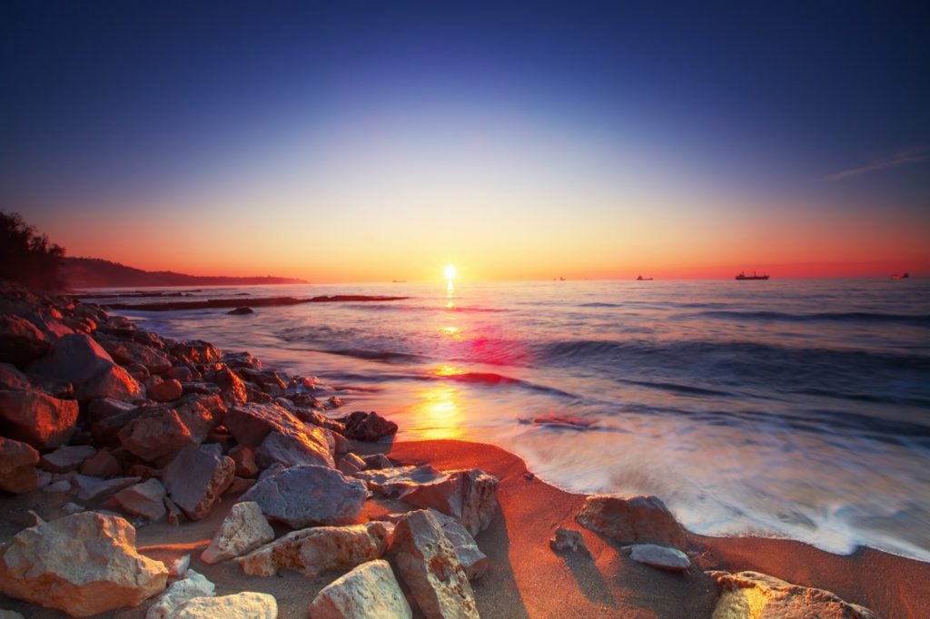 Beautiful ocean sunrise seen from the beach