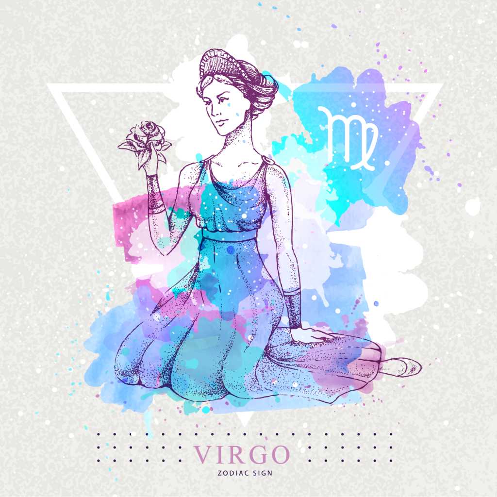 Virgo zodiac sign with colorful sitting woman